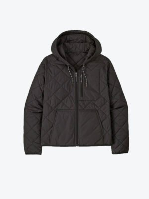 Black Quilted Hooded Jacket for Women's