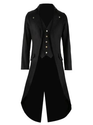 Black Victorian Tailcoat with Attached Vest