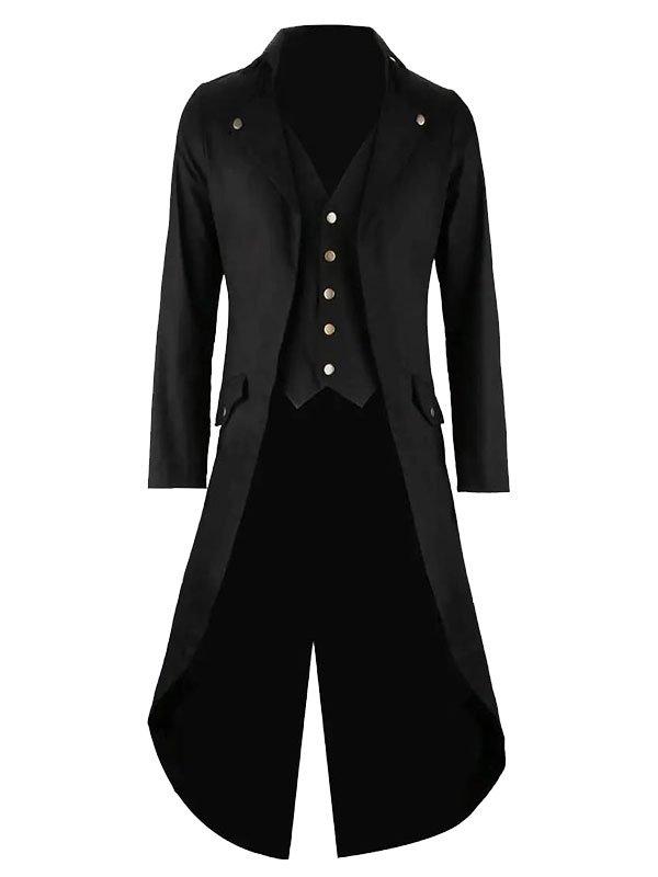 Black Victorian Tailcoat with Attached Vest