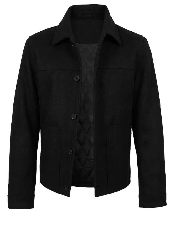 Black Wool Trucker Style Jacket