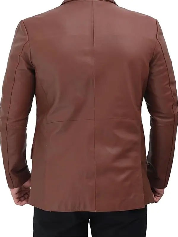 Men’s Casual Tan Brown Leather Blazer - Image 2