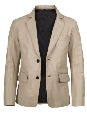 Classic Beige Leather Blazer – Men's Formal Style