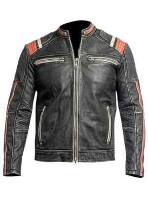 Men Retro Distressed Cafe Racer Leather Jacket