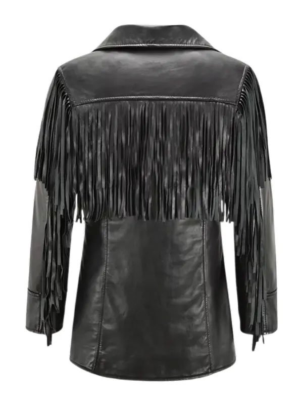 Women Black Western Fringe Leather Jacket - Image 2