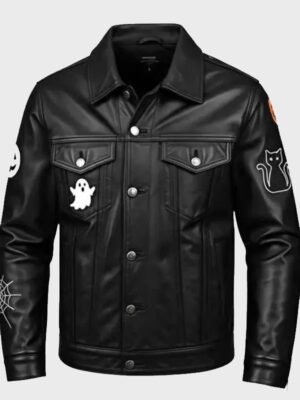 Halloween Black Trucker Leather Jacket