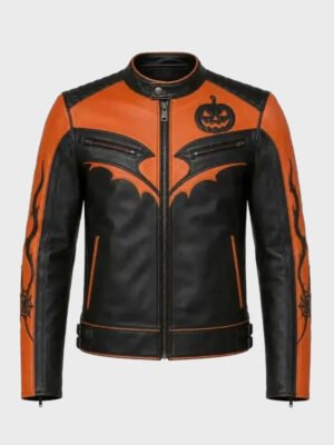 Spooky Halloween Pumpkin Racing Leather Jacket