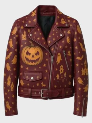Spooky Halloween Leather Biker Jacket