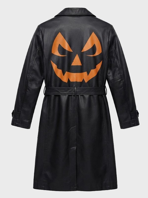 Black Jack-o’-Lantern Pumpkin Trench Coat - Image 2