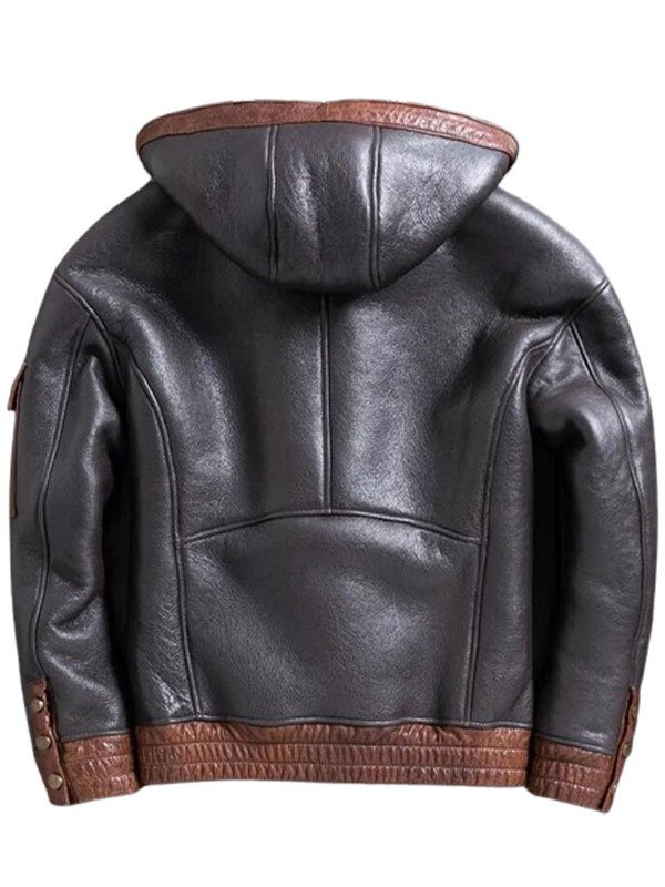 Men Hooded Black and Brown Leather Jacket - Image 2