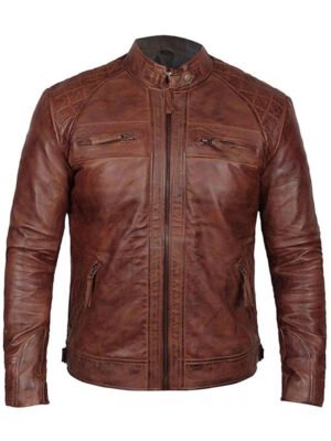 Men Brown Cafe Racer Leather Jacket