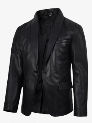 Men's Black Leather Blazer