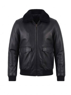 Men's Black Leather Bomber Jacket