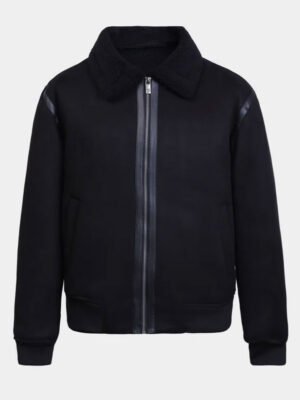 Men's Black Shearling Collar Bomber Jacket