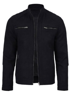 Men's Black Wool Moto Jacket