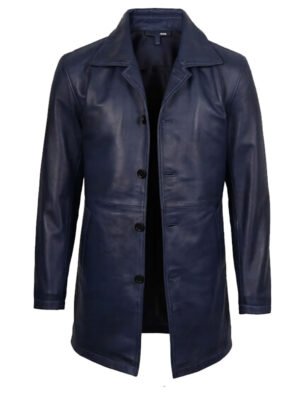 Men's Blue Leather Car Coat