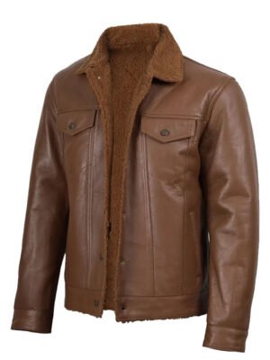 Men's Brown Sherpa Leather Jacket