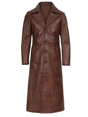 Men's Brown Leather Trench Coat