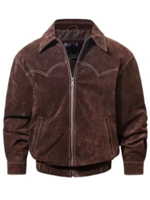 Mens Dark Brown Suede Bomber Jacket