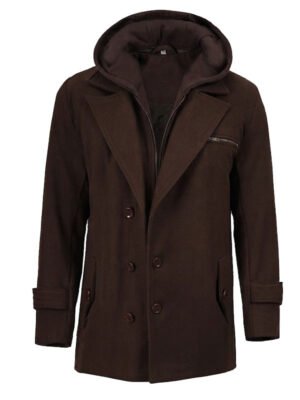Men's Brown Wool Hooded Jacket