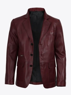 Men's Burgundy Notch Lapel Blazer