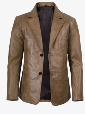 Men's Camel Brown Leather Blazer