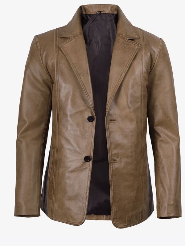 Men's Camel Brown Leather Blazer