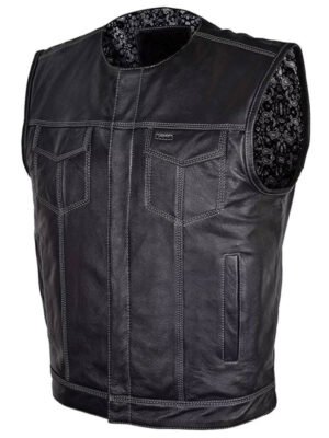 Mens Club Style Black Leather Vest