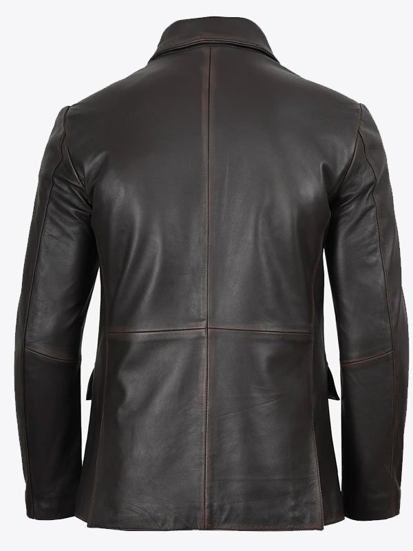 Men's Dark Brown Leather Blazer - Image 2