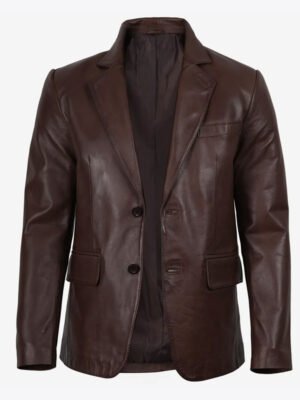 Men's Dark Brown Leather Blazer
