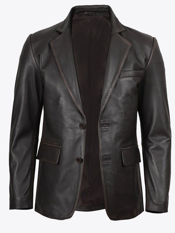 Men's Dark Brown Leather Blazer