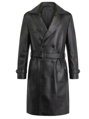 Men's Double Breasted Leather Trench Coat