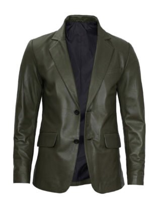 Men's Forest Green Leather Blazer