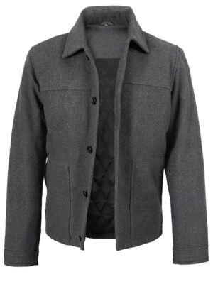 Men's Grey Wool Jacket with Quilted Lining