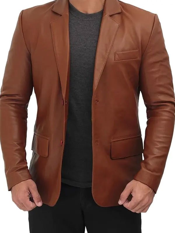 Men’s Casual Tan Brown Leather Blazer