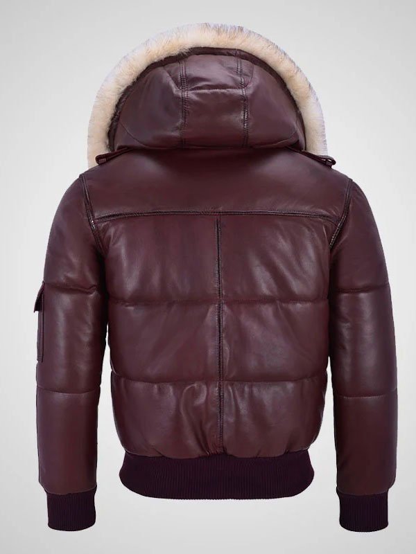 Mens Leather Jacket With Fur Hood - Image 2