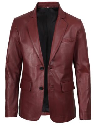 Men's Maroon Leather Blazer