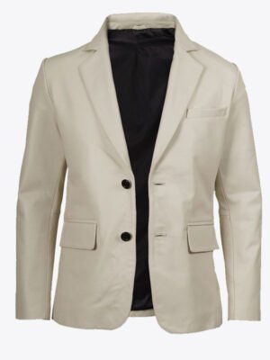 Men's Off White Leather Blazer