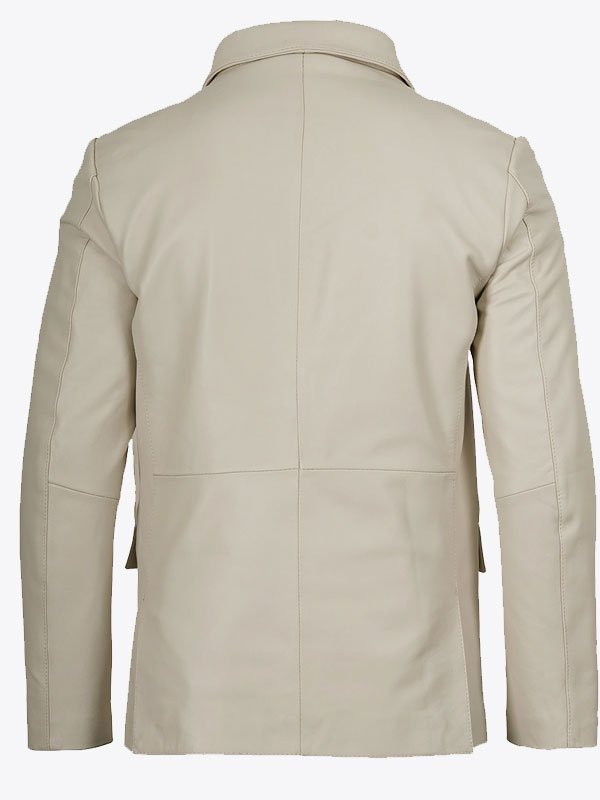 Men's Off White Leather Blazer - Image 2