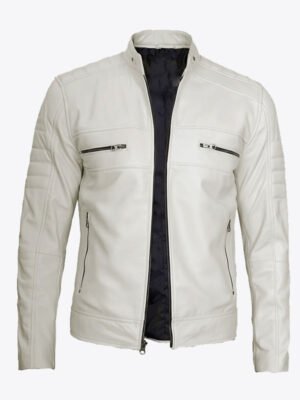 Men's Off White Leather Jacket