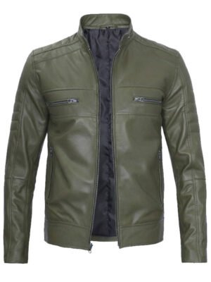 Men's Olive Green Leather Biker Jacket