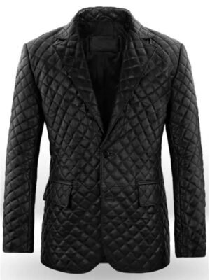 Men Casual Quilted Black Leather Blazer