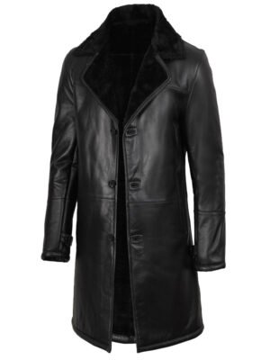 Men's Black Shearling Leather Coat