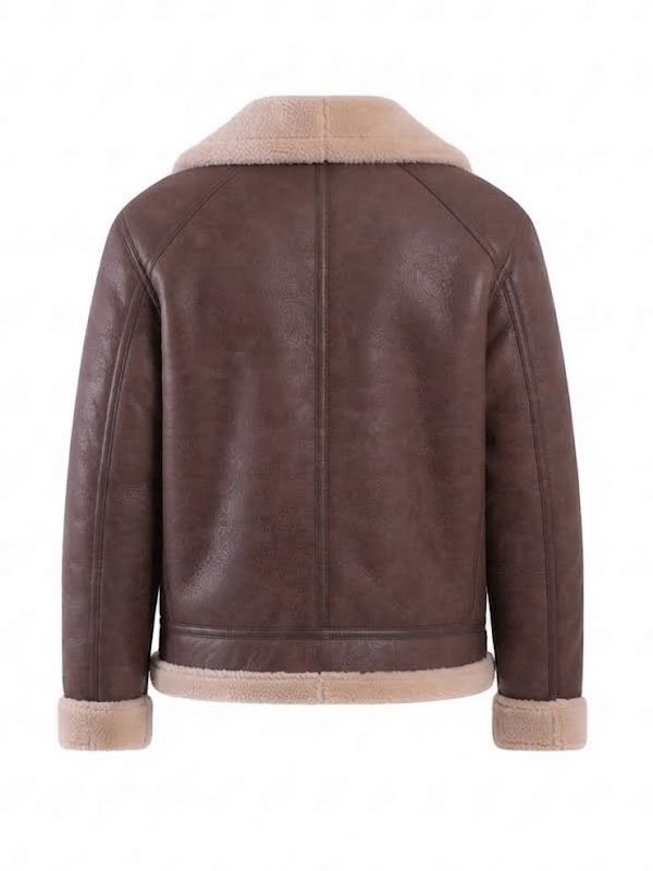 Men's Brown Shearling Leather Jacket - Image 2