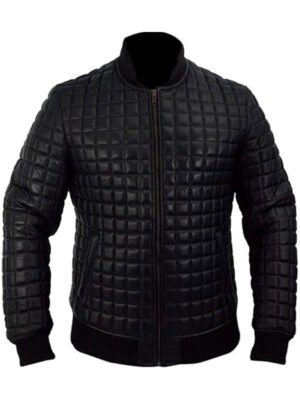 Men Black Bomber Quilted Leather Jacket