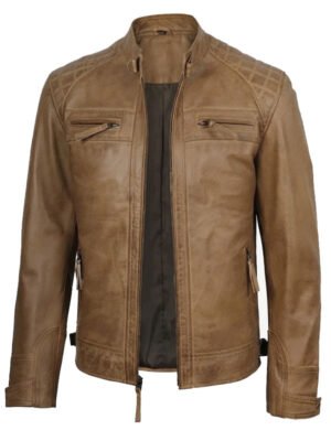 Men's Tan Distressed Leather Jacket