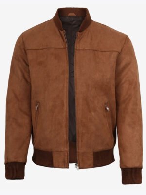 Men's Tan Suede Bomber Jacket