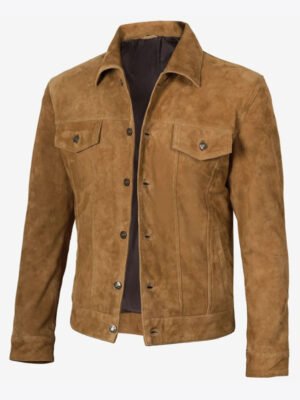 Men's Tan Suede Trucker Jacket