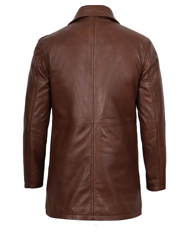 Mid Length Leather Coat for Men - Image 2