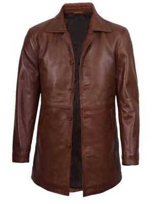 Mid Length Leather Coat for Men