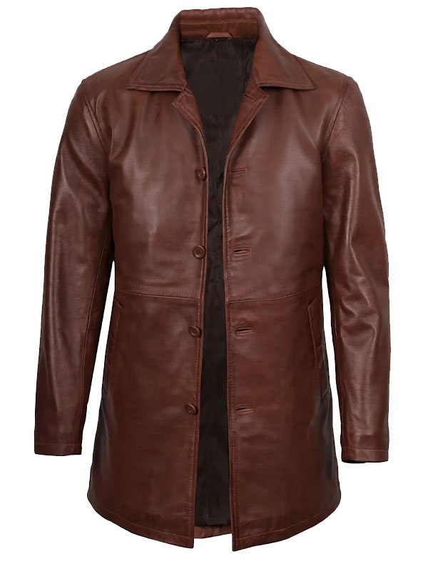 Mid Length Leather Coat for Men